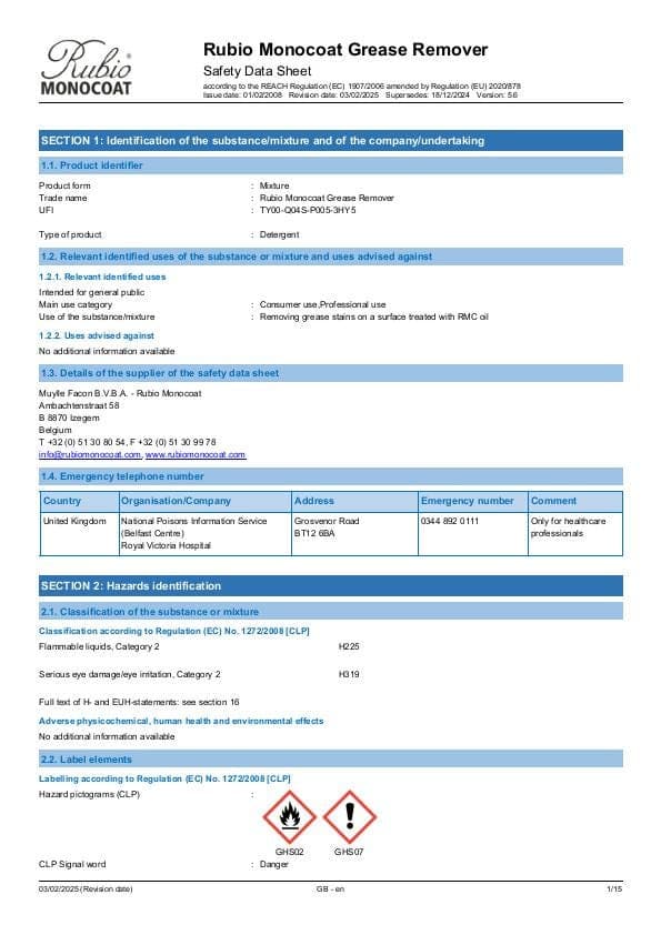 MSDS Grease Remover - United Kingdom - EN