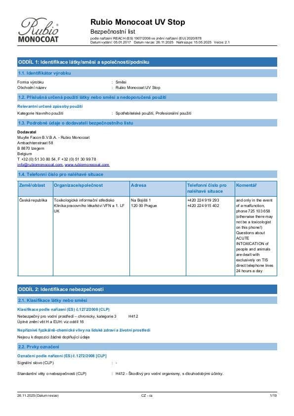 MSDS UV Stop - Czech Republic - CS