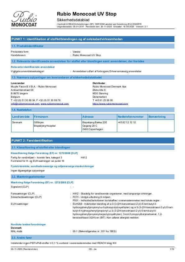 MSDS UV Stop - Denmark - DA