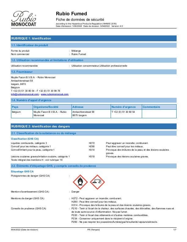 MSDS Fumed - Canada - FR