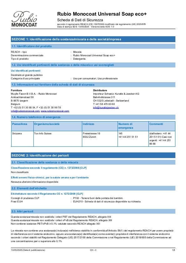MSDS Universal Soap Eco+ - Switzerland - IT