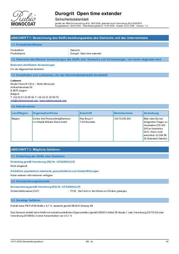 MSDS Open Time Extender - Belgium - DE