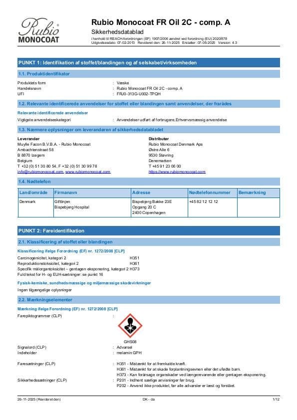 MSDS FR Oil 2C Comp. A - Denmark - DA