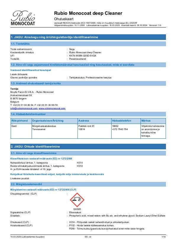 MSDS Deep Cleaner - Estonia - ET
