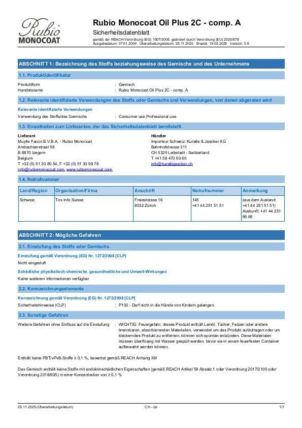 MSDS Oil Plus 2C Comp. A - Switzerland - DE