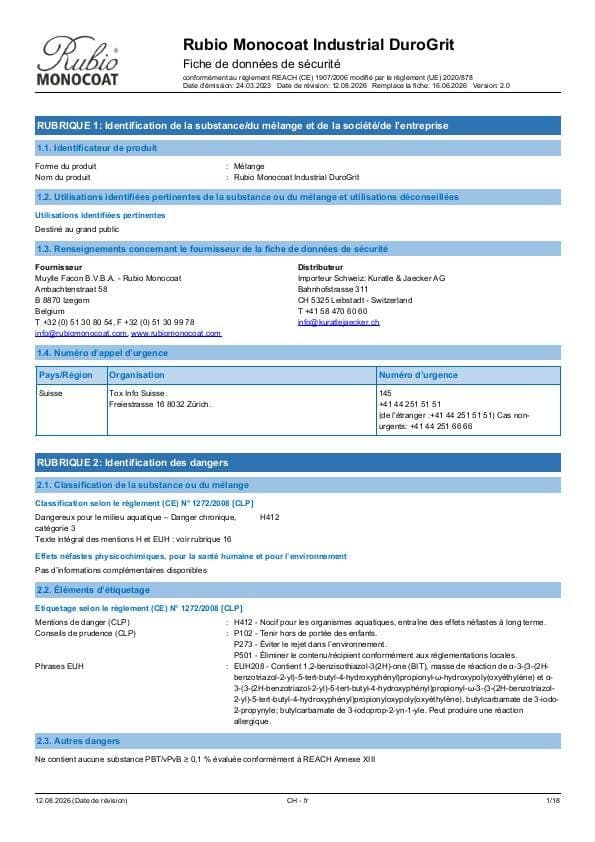 MSDS DuroGrit Industrial Industrial - Switzerland - FR