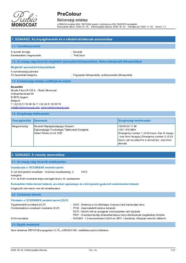MSDS PreColour - Hungary - HU