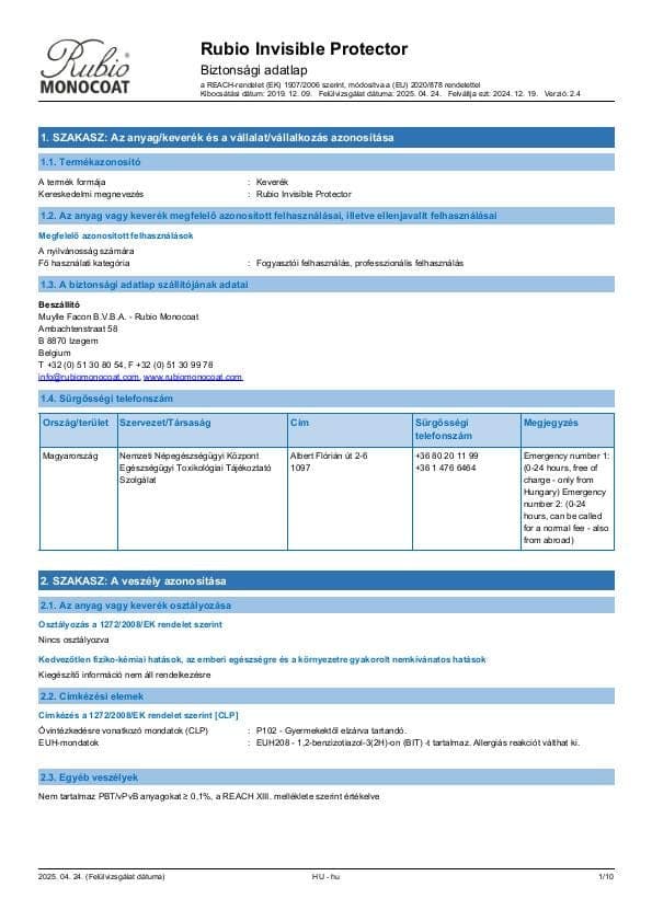 MSDS Invisible Protector - Hungary - HU