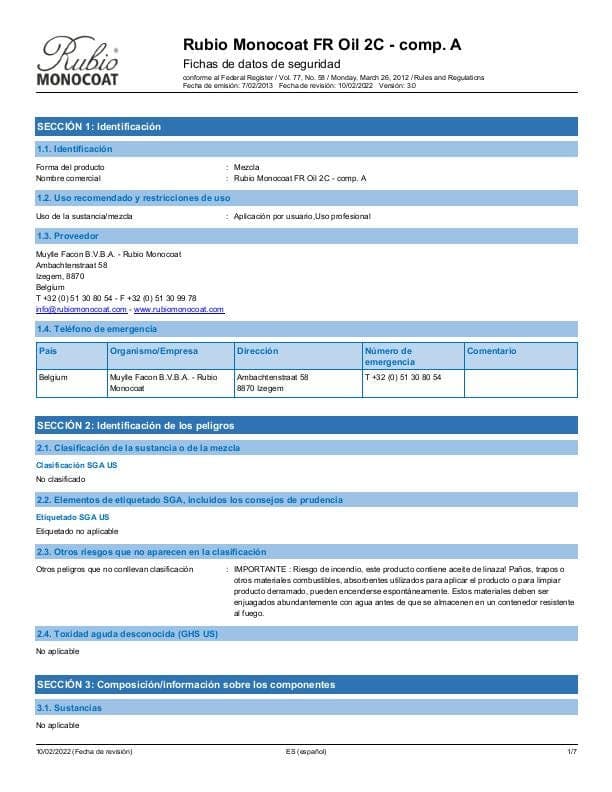 MSDS FR Oil 2C Comp. A - USA - ES_MX