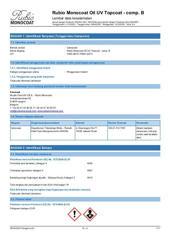 MSDS Oil UV Topcoat Comp. B - Indonesia - ID