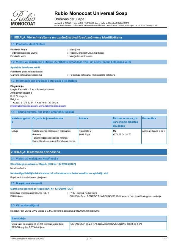 MSDS Universal Soap - Latvia - LV