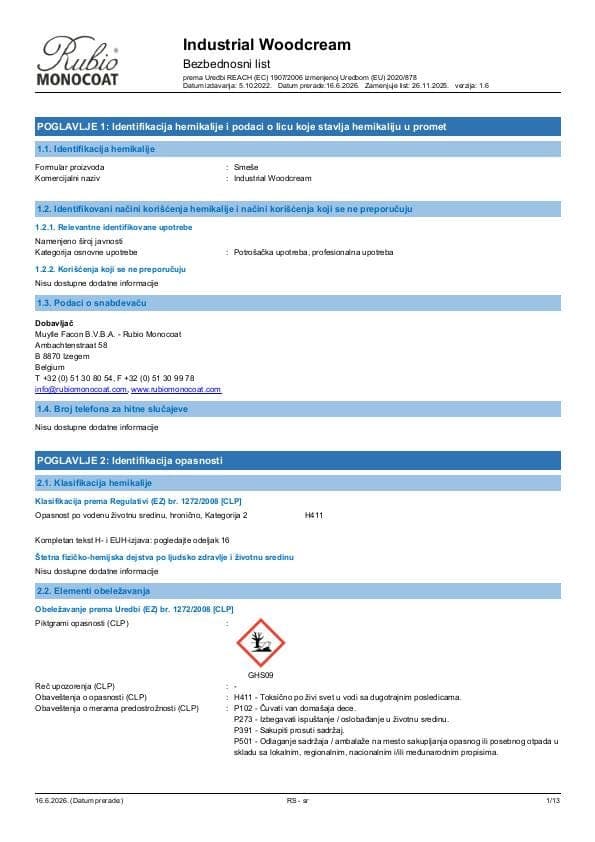 MSDS Industrial WoodCream Industrial - Serbia - SR