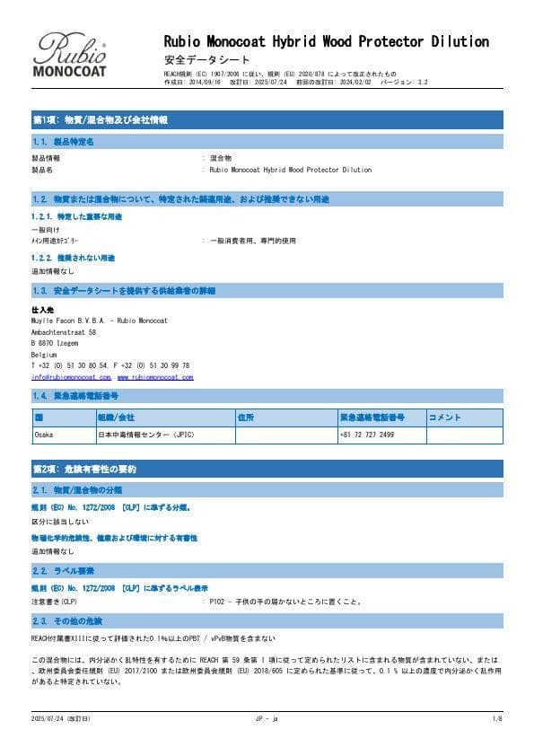 MSDS Hybrid Wood Protector Dilution - Japan - JA