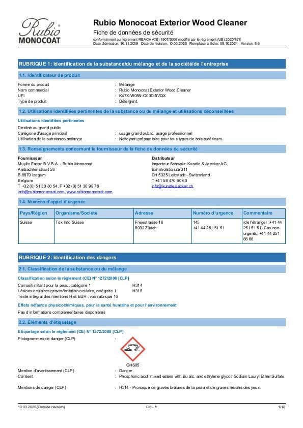 MSDS Exterior Wood Cleaner - Switzerland - FR