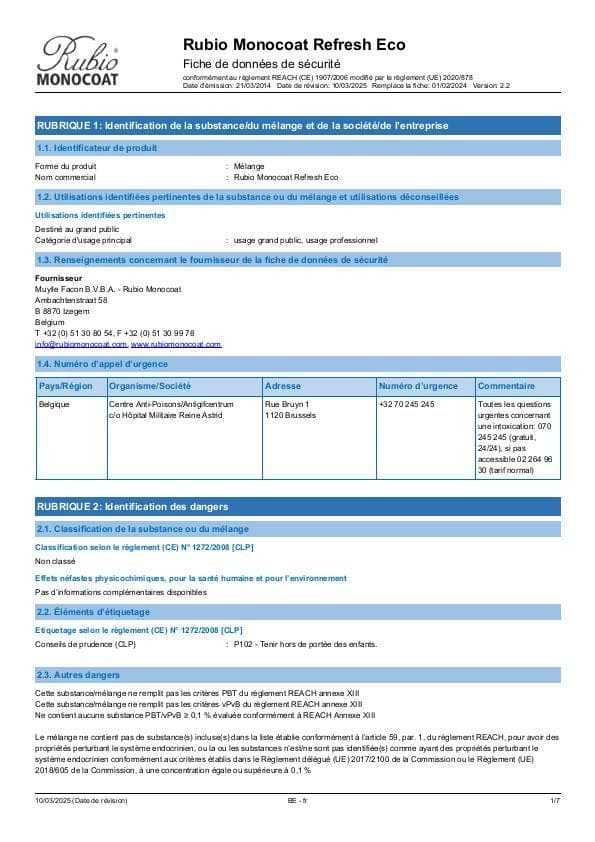 MSDS Refresh Eco - Belgium - FR