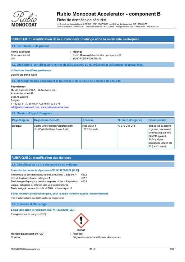 MSDS Accelerator Comp. B - Belgium - FR