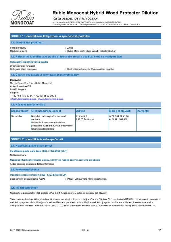 MSDS Hybrid Wood Protector Dilution - Slovakia - SK