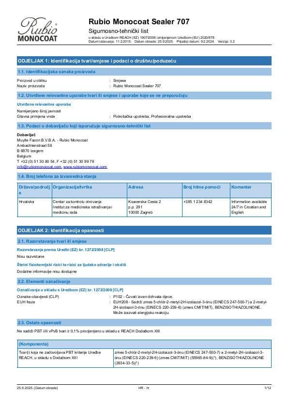MSDS Sealer 707 - Croatia - HR