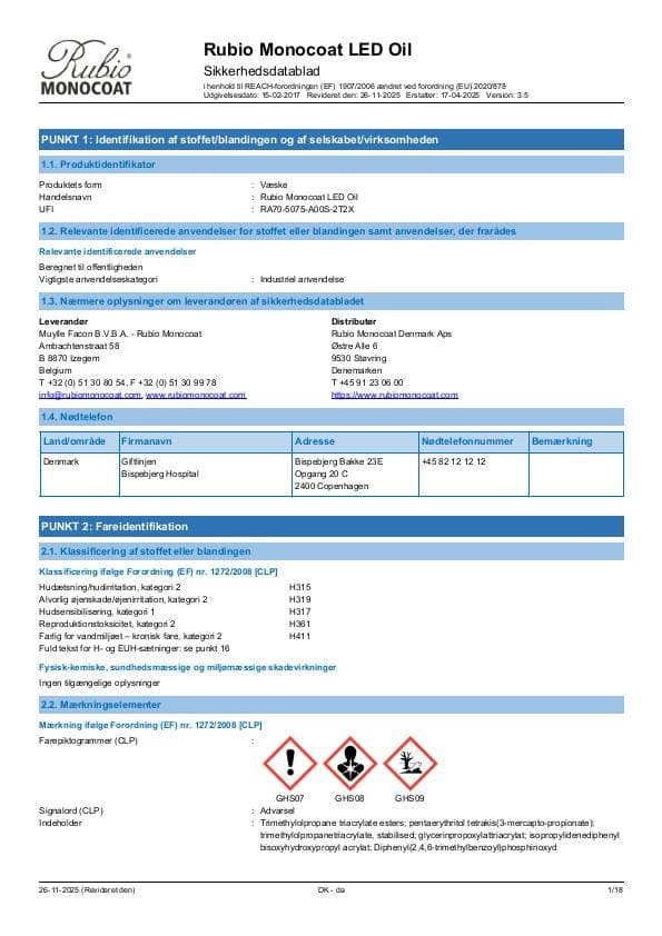 MSDS LED Oil - Denmark - DA