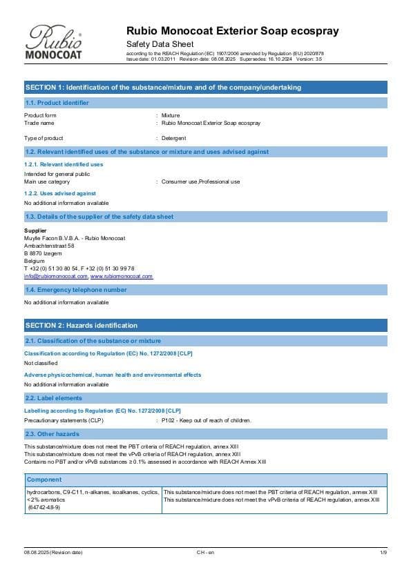 MSDS Exterior Soap Ecospray - Switzerland - EN