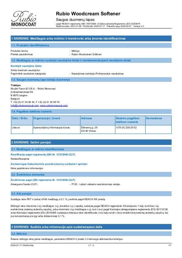 MSDS WoodCream Softener - Lithuania - LT