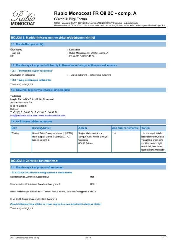 MSDS FR Oil 2C Comp. A - Turkey - TR