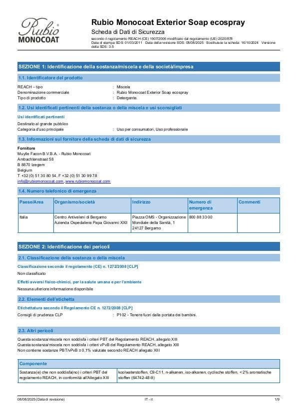 MSDS Exterior Soap Ecospray - Italy - IT