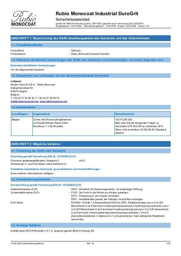 MSDS DuroGrit Industrial Industrial - Belgium - DE