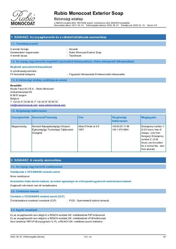 MSDS Exterior Soap - Hungary - HU
