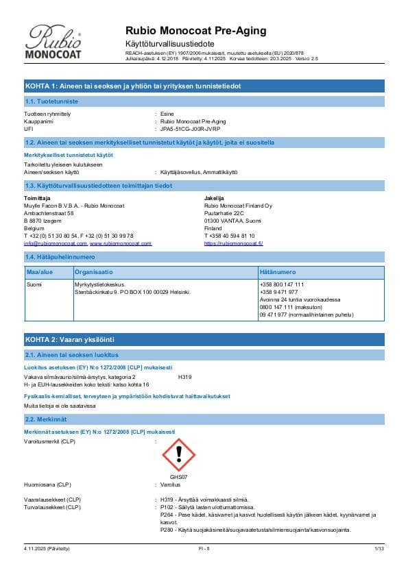 MSDS Pre-Aging - Finland - FI