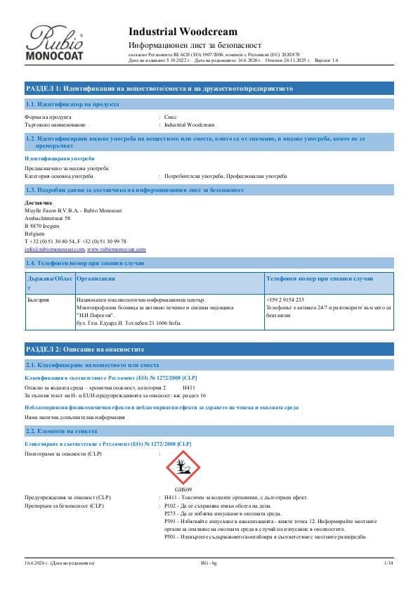 MSDS Industrial WoodCream Industrial - Bulgaria - BG