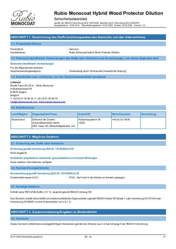 MSDS Hybrid Wood Protector Dilution - Germany - DE