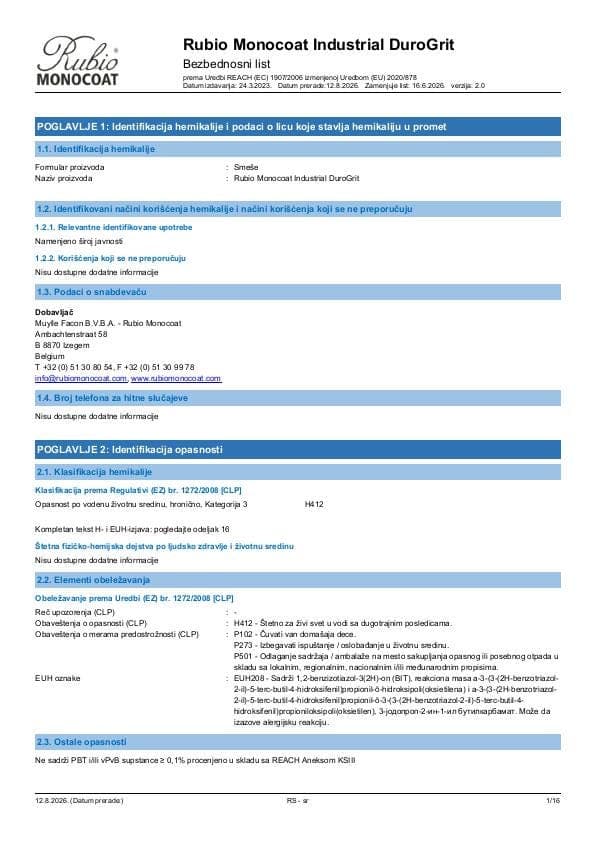 MSDS DuroGrit Industrial Industrial - Serbia - SR