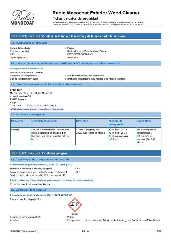 MSDS Exterior Wood Cleaner - Spain - ES