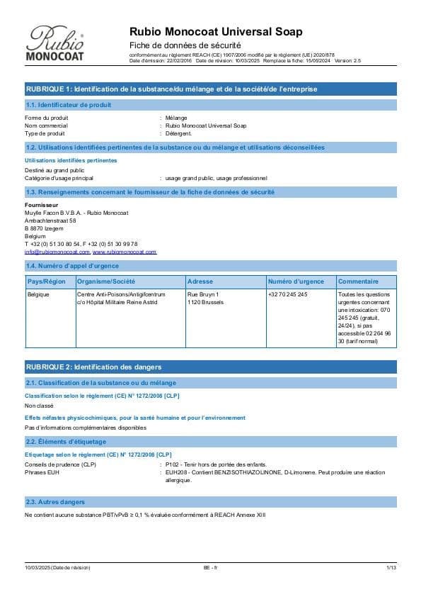 MSDS Universal Soap - Belgium - FR