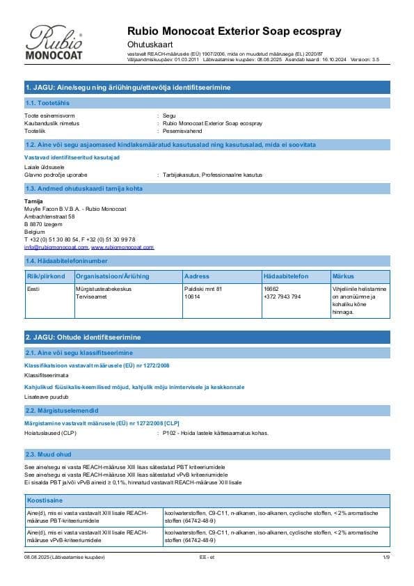 MSDS Exterior Soap Ecospray - Estonia - ET