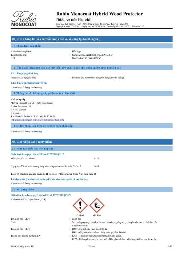 MSDS Hybrid Wood Protector - Vietnam - VI
