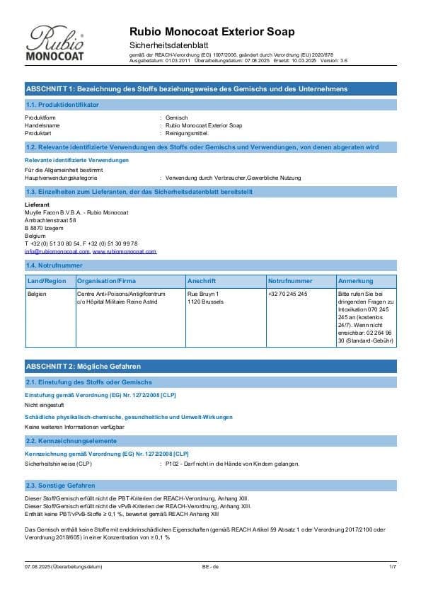 MSDS Exterior Soap - Belgium - DE