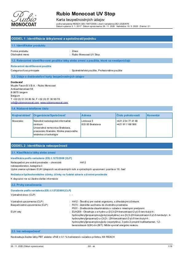 MSDS UV Stop - Slovakia - SK