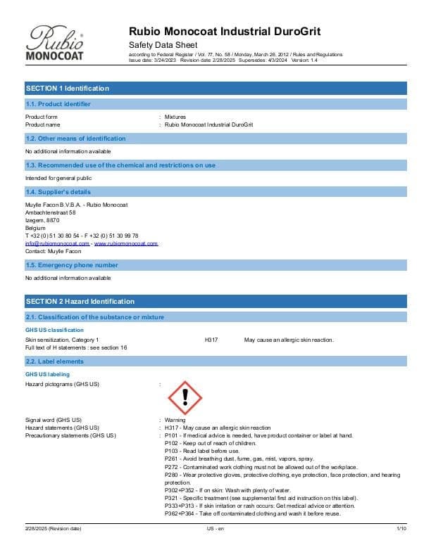 MSDS DuroGrit Industrial Industrial - USA - EN_US