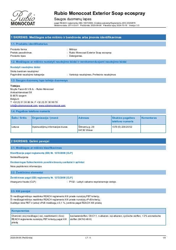 MSDS Exterior Soap Ecospray - Lithuania - LT