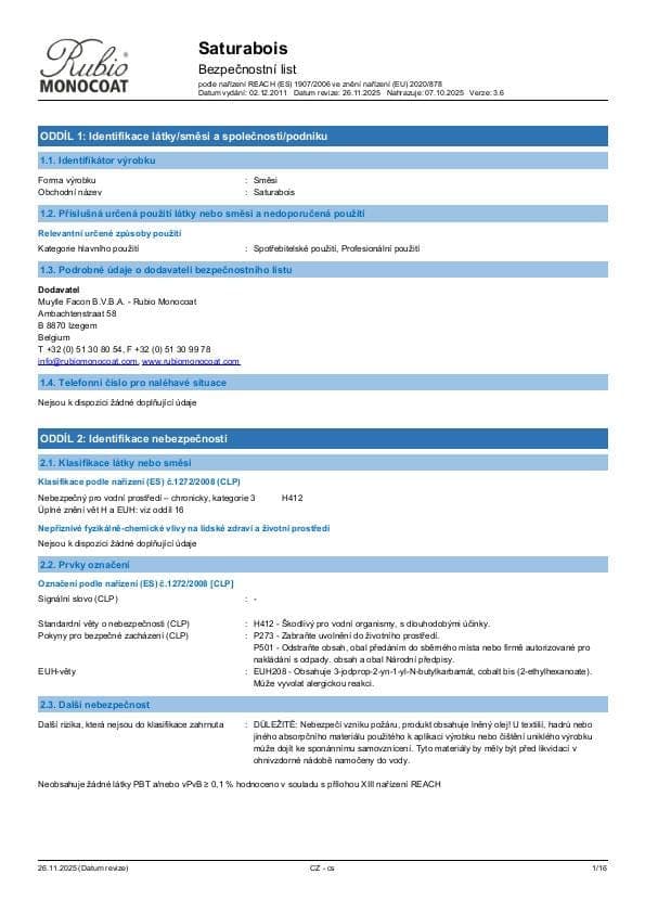 MSDS Saturabois - Czech Republic - CS