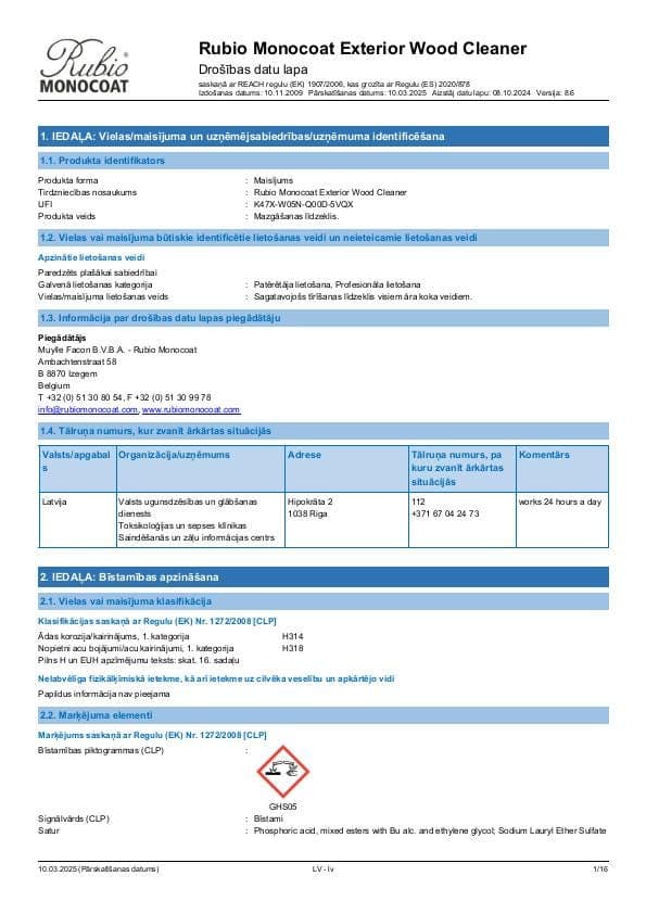 MSDS Exterior Wood Cleaner - Latvia - LV