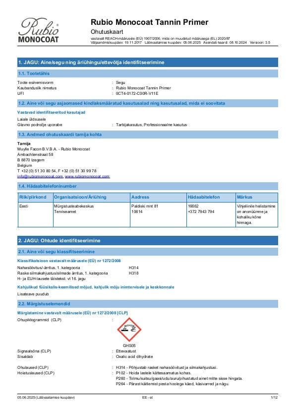 MSDS Tannin Primer - Estonia - ET