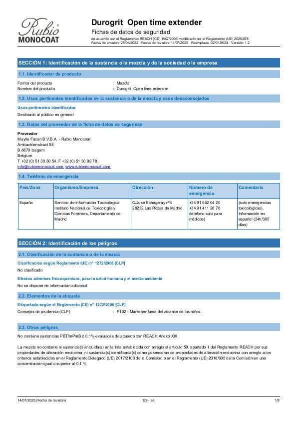 MSDS Open Time Extender - Spain - ES