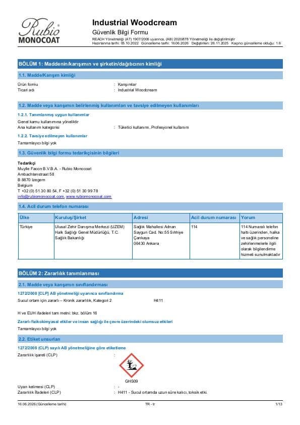 MSDS Industrial WoodCream Industrial - Turkey - TR