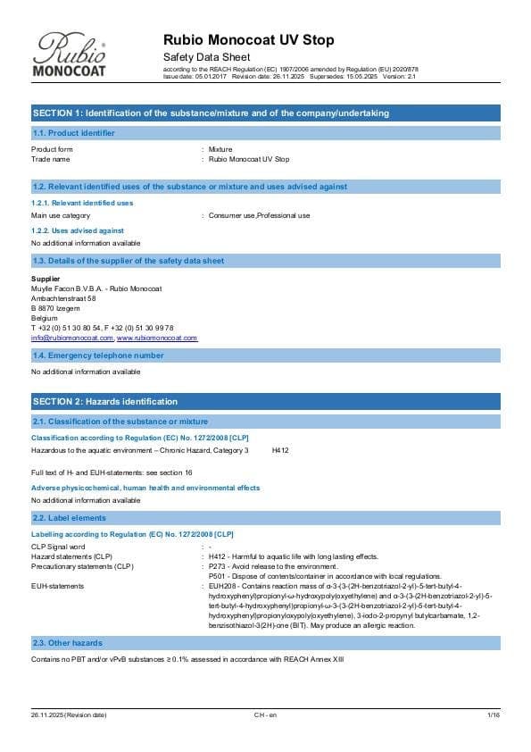 MSDS UV Stop - Switzerland - EN