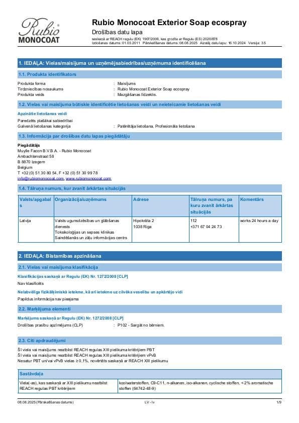 MSDS Exterior Soap Ecospray - Latvia - LV