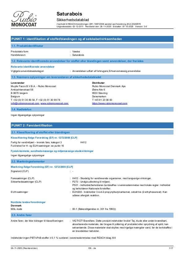 MSDS Saturabois - Denmark - DA