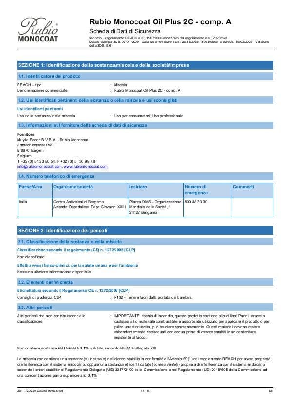 MSDS Oil Plus 2C Comp. A - Italy - IT